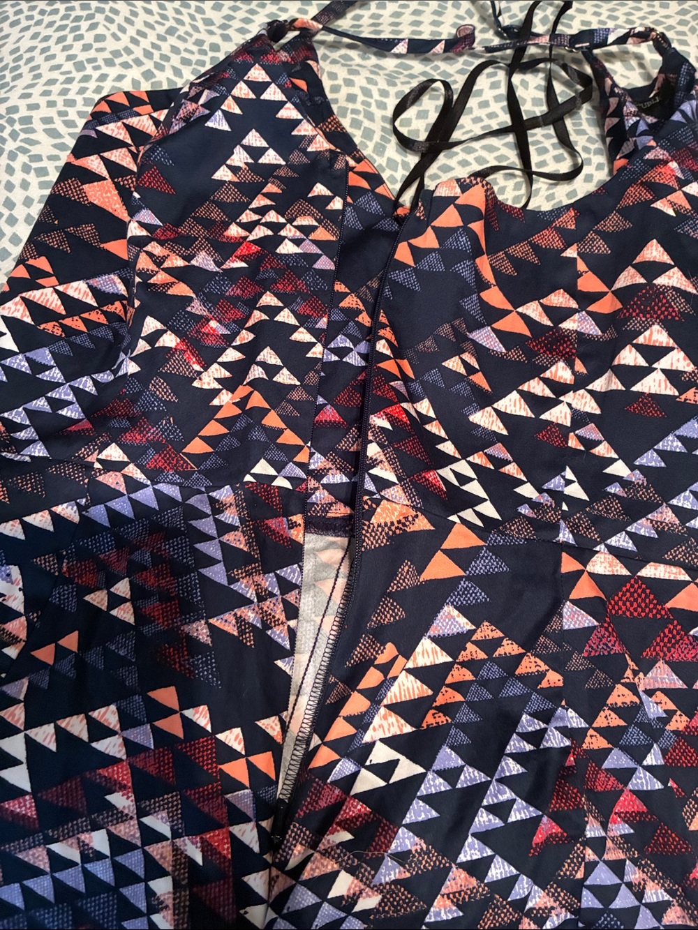 Banana Republic Navy Dress with Coral and Purple Geometric Print - Picture 5 of 8